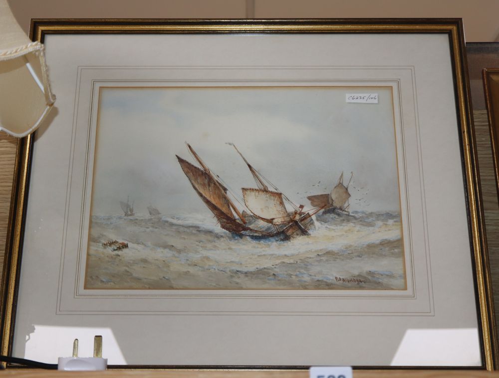 Frederick James Aldridge (1850-1933), watercolour, Shipping at sea, signed, 26 x 37cm
